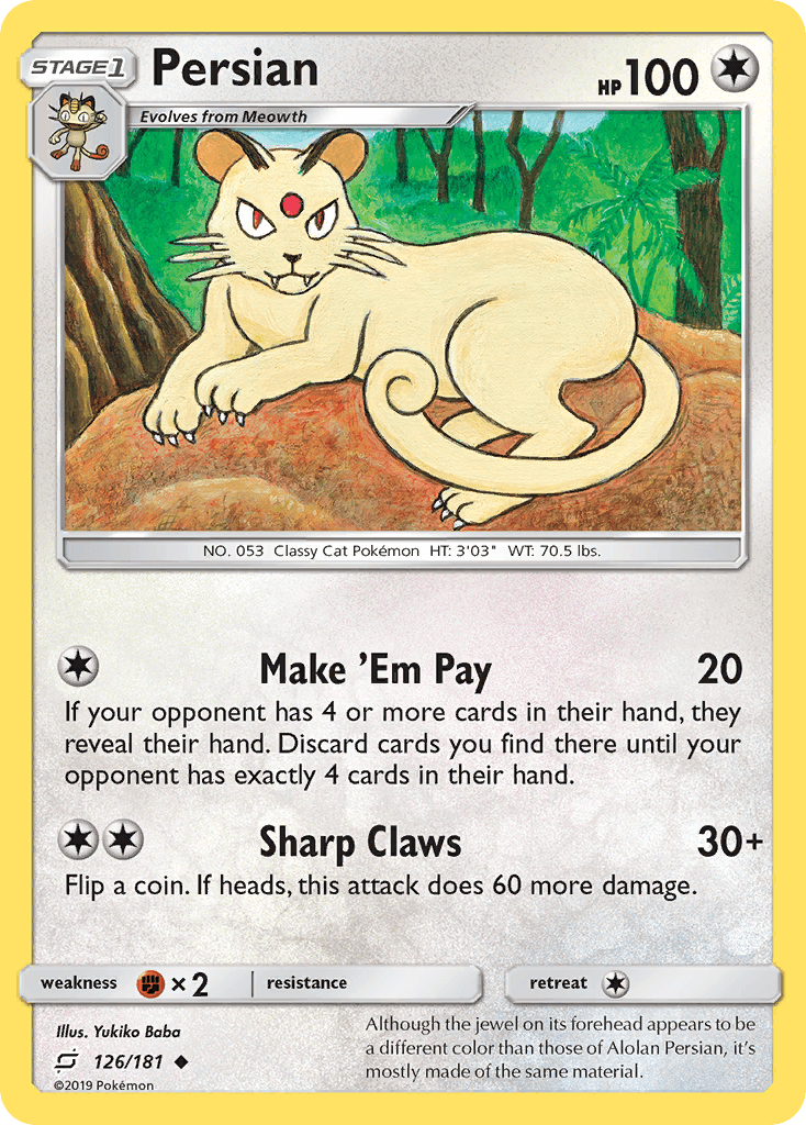 Persian — SM - Team Up Pokémon TCG card by Yukiko Baba