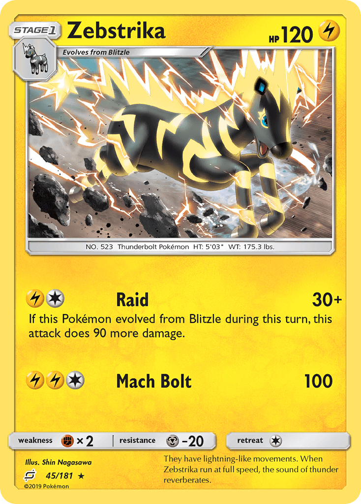 Zebstrika — SM - Team Up Pokémon TCG card by Shin Nagasawa