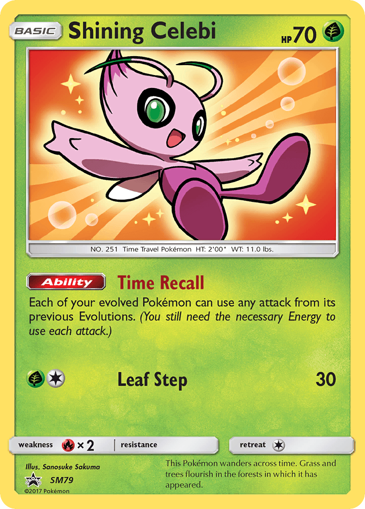 Shining Celebi — SM Black Star Promos Pokémon TCG card by Sanosuke Sakuma