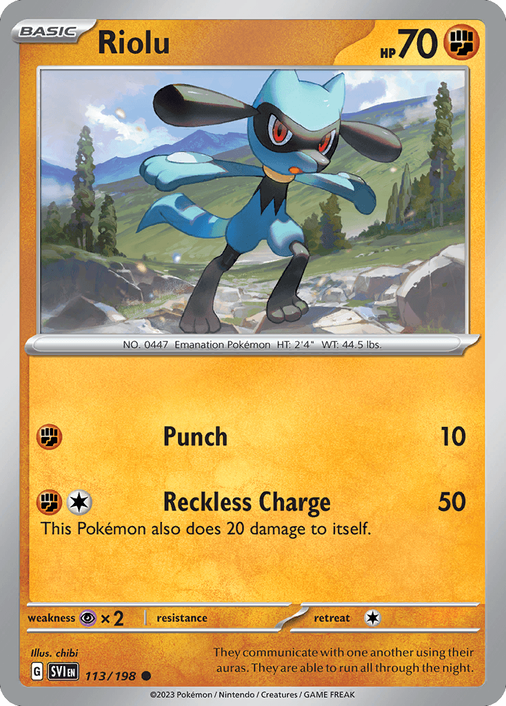 Riolu - 113/198 — SV01: Scarlet & Violet Base Set Pokémon TCG card by chibi