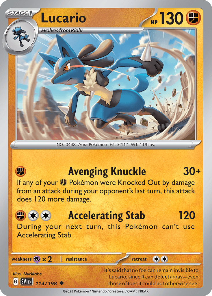 Lucario - 114/198 — SV01: Scarlet & Violet Base Set Pokémon TCG card by Nurikabe