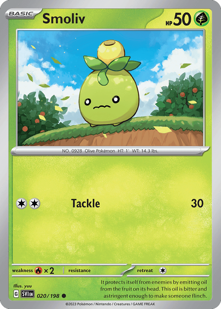Smoliv - 020/198 — SV01: Scarlet & Violet Base Set Pokémon TCG card by yuu