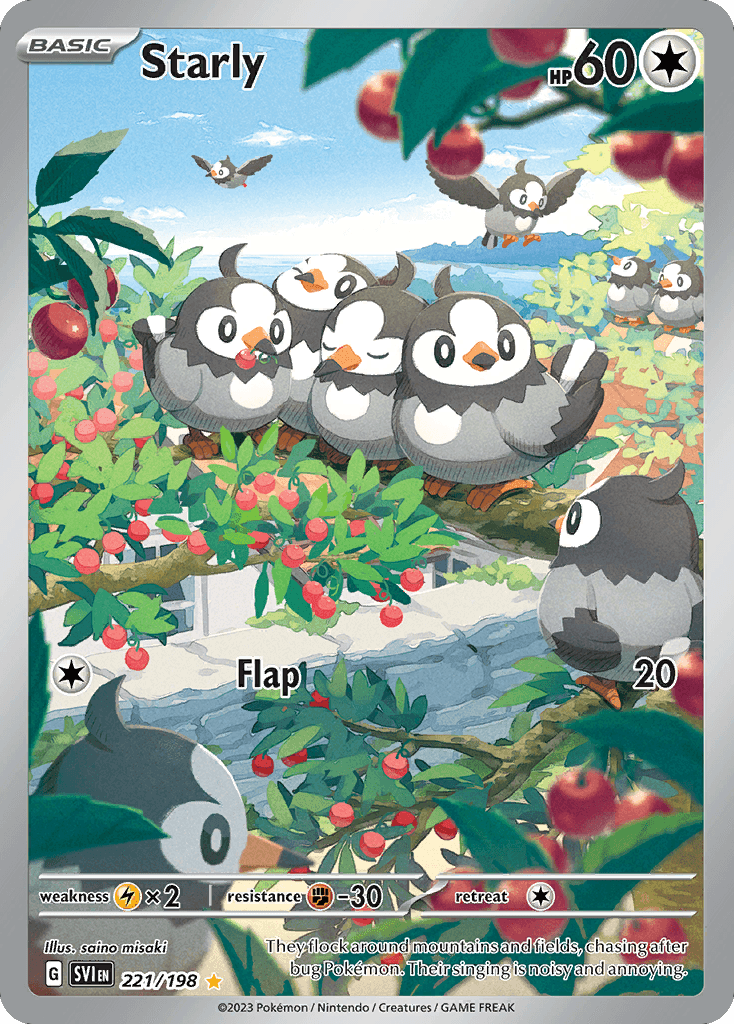 Starly - 221/198 — SV01: Scarlet & Violet Base Set Pokémon TCG card by saino misaki