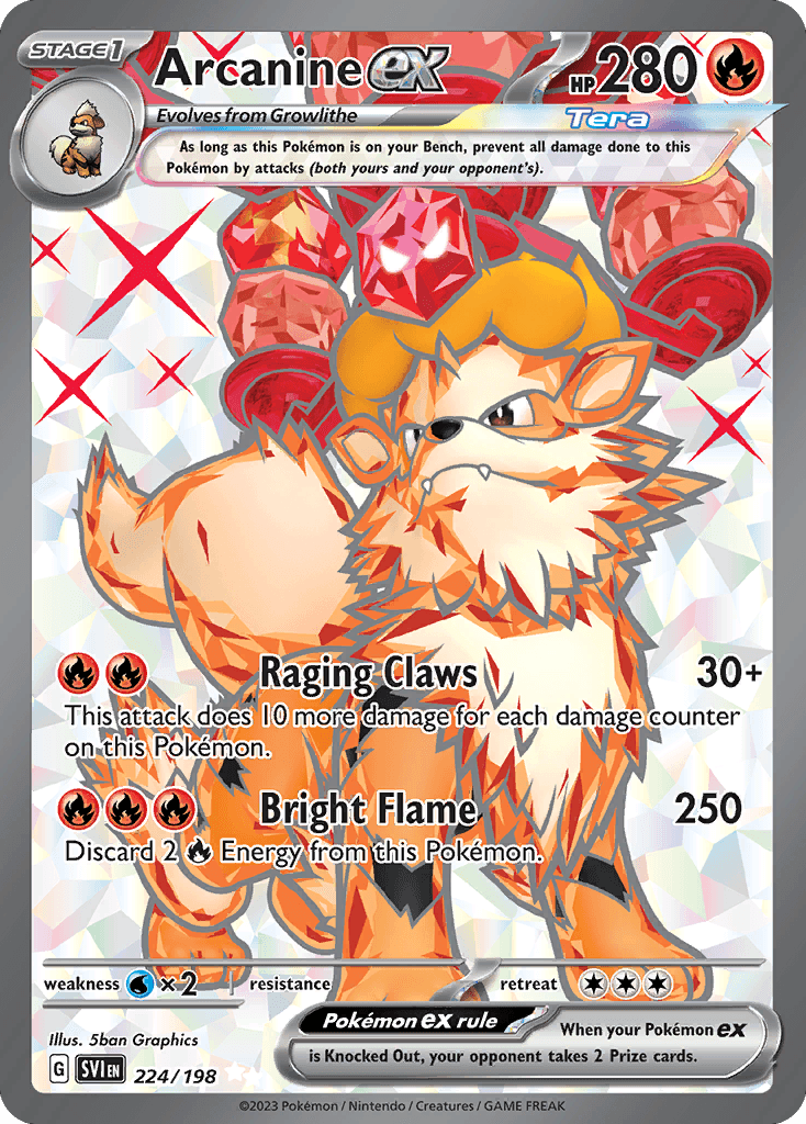Arcanine ex - 224/198 — SV01: Scarlet & Violet Base Set Pokémon TCG card by 5ban Graphics