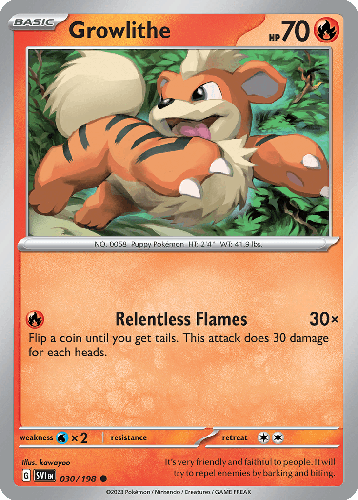 Growlithe - 030/198 — SV01: Scarlet & Violet Base Set Pokémon TCG card by kawayoo