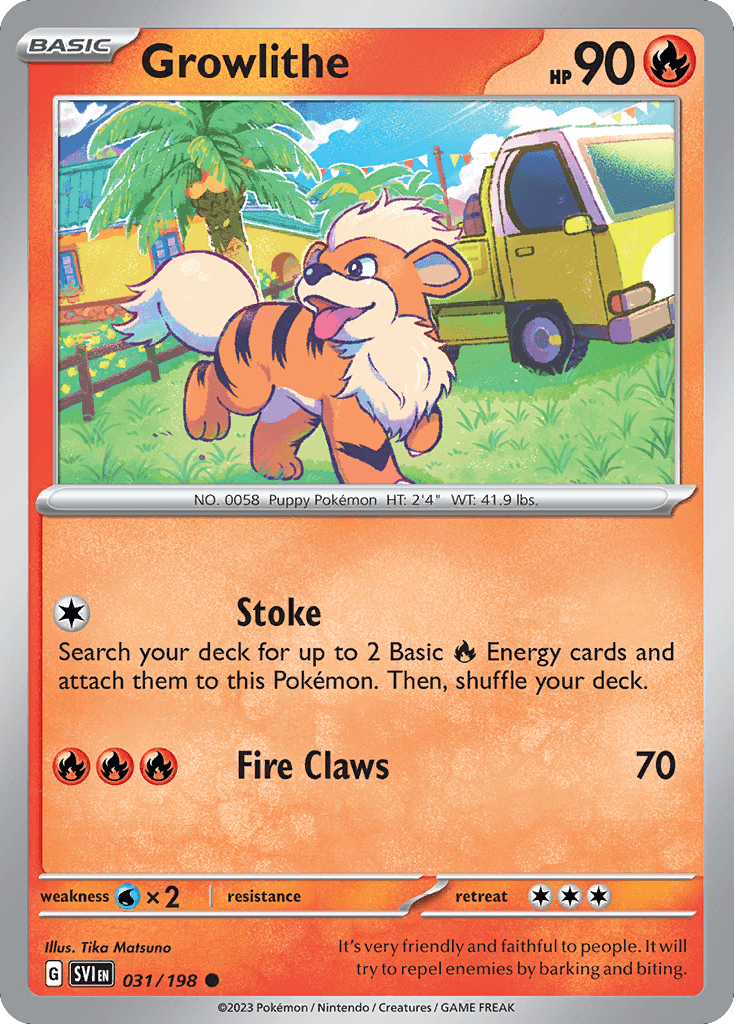 Growlithe - 031/198 — SV01: Scarlet & Violet Base Set Pokémon TCG card by Tika Matsuno