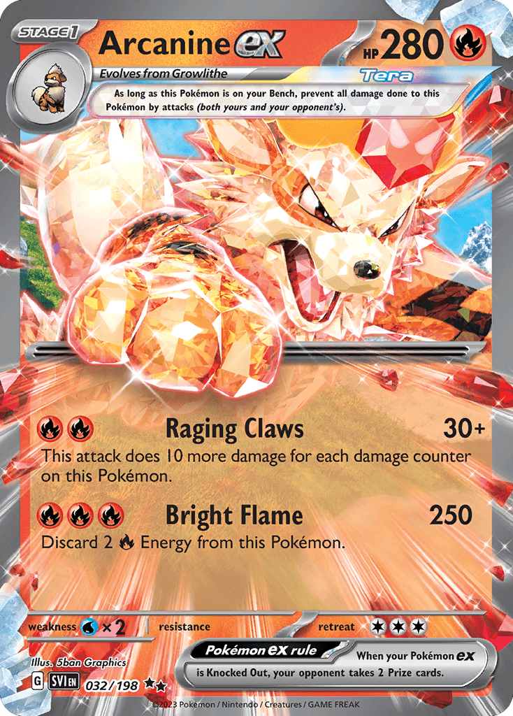 Arcanine ex - 032/198 — SV01: Scarlet & Violet Base Set Pokémon TCG card by 5ban Graphics