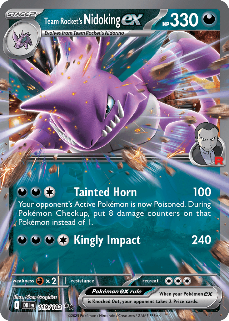Team Rocket's Nidoking ex - 119/182 — Prize Pack Series Cards Pokémon TCG card by Shin Hanzawa