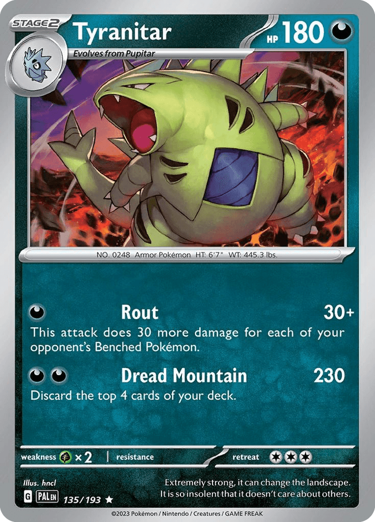 Tyranitar - 135/193 — SV02: Paldea Evolved Pokémon TCG card by hncl