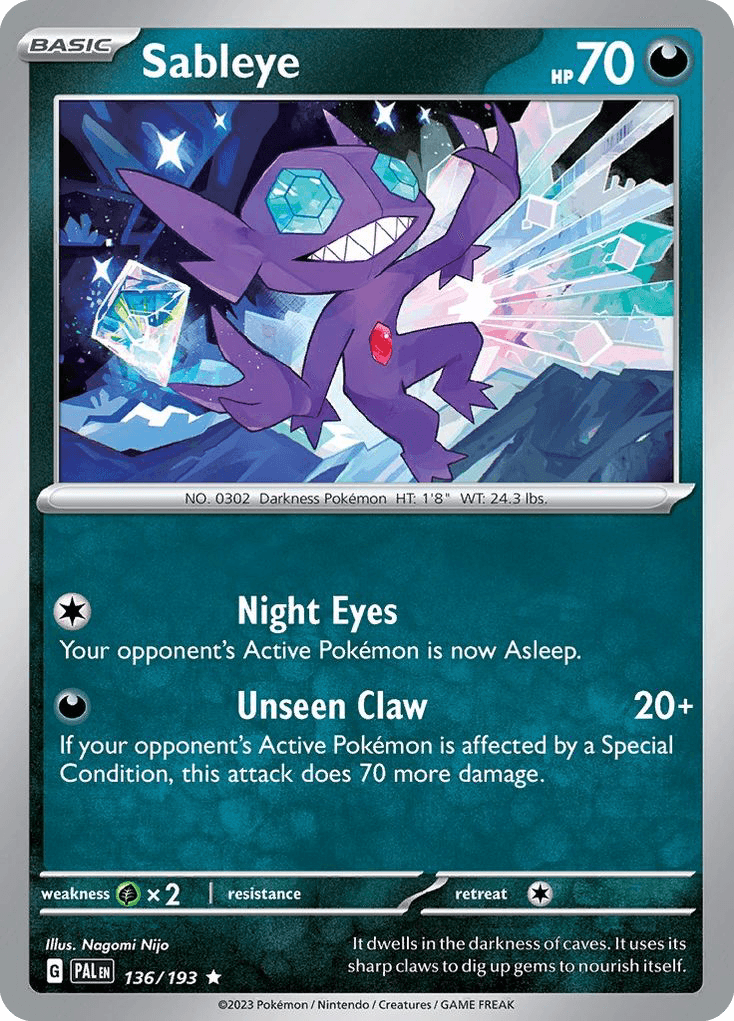 Sableye — SV02: Paldea Evolved Pokémon TCG card by Nagomi Nijo