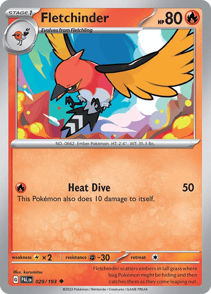 Fletchinder - 029/193 — SV02: Paldea Evolved Pokémon TCG card by kurumitsu