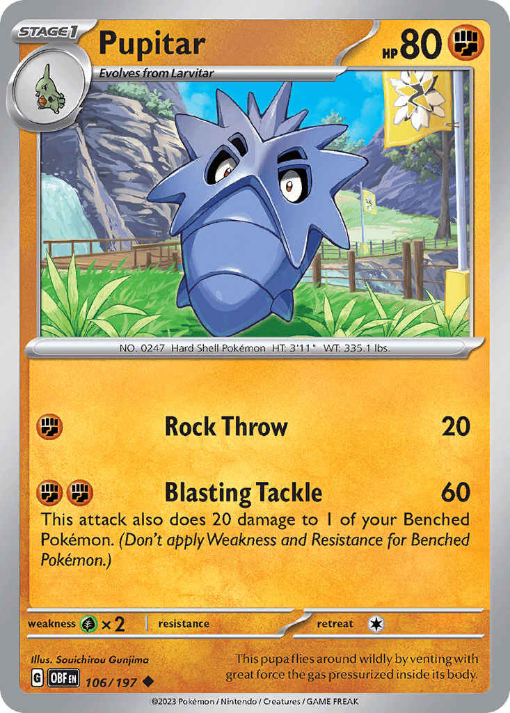 Pupitar — SV03: Obsidian Flames Pokémon TCG card by Souichirou Gunjima