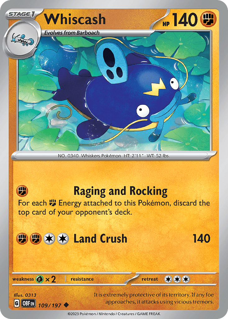 Whiscash — SV03: Obsidian Flames Pokémon TCG card by 0313