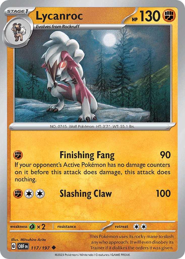 Lycanroc — SV03: Obsidian Flames Pokémon TCG card by Mitsuhiro Arita