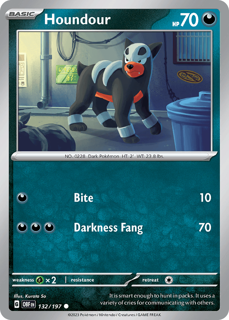 Houndour - 132/197 — SV03: Obsidian Flames Pokémon TCG card by Kurata So
