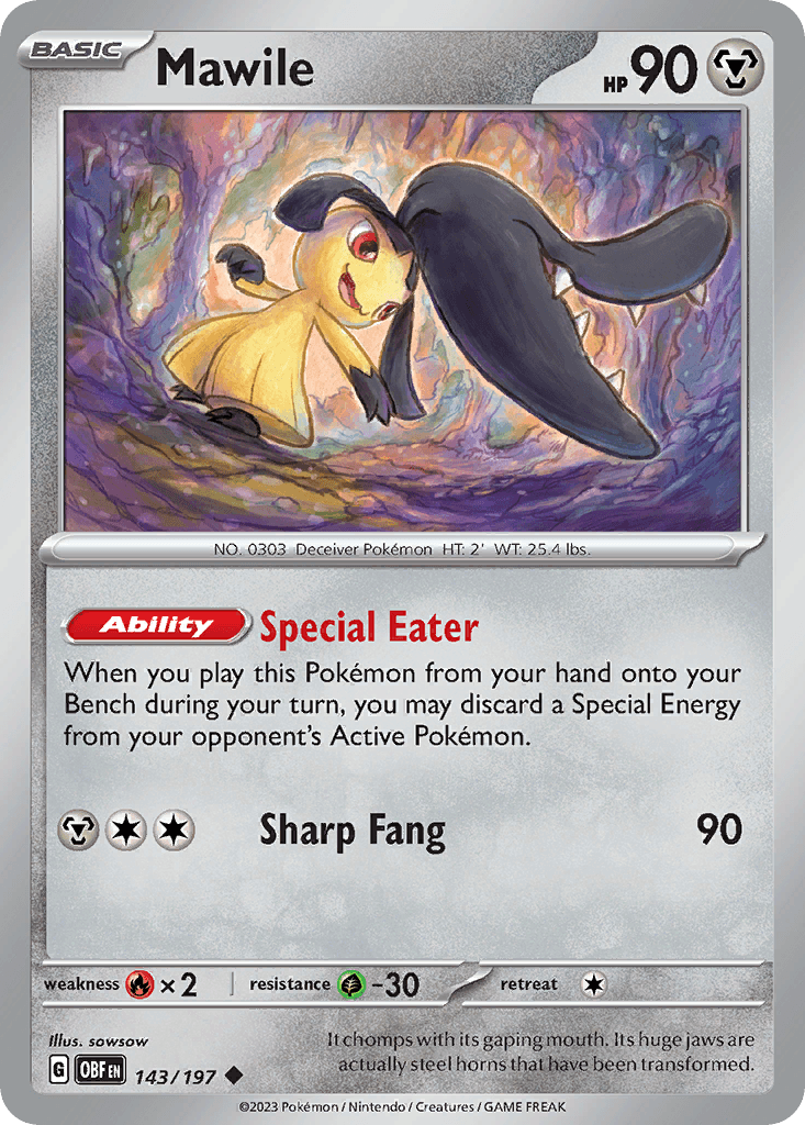 Mawile - 143/197 — SV03: Obsidian Flames Pokémon TCG card by sowsow