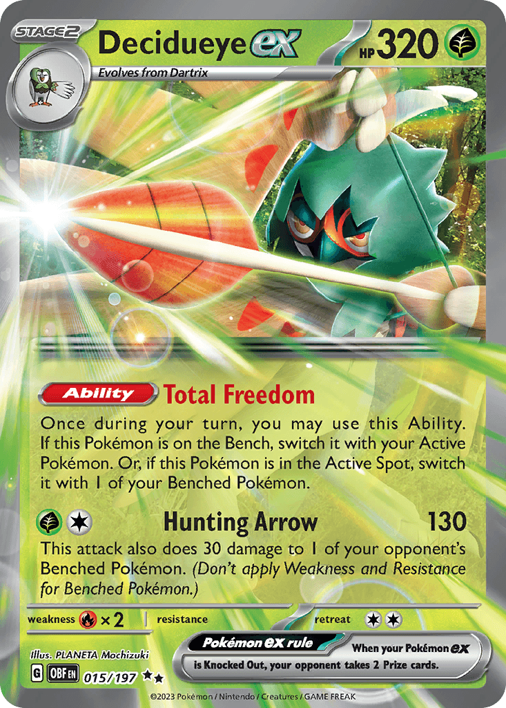Decidueye ex — SV03: Obsidian Flames Pokémon TCG card by PLANETA Mochizuki