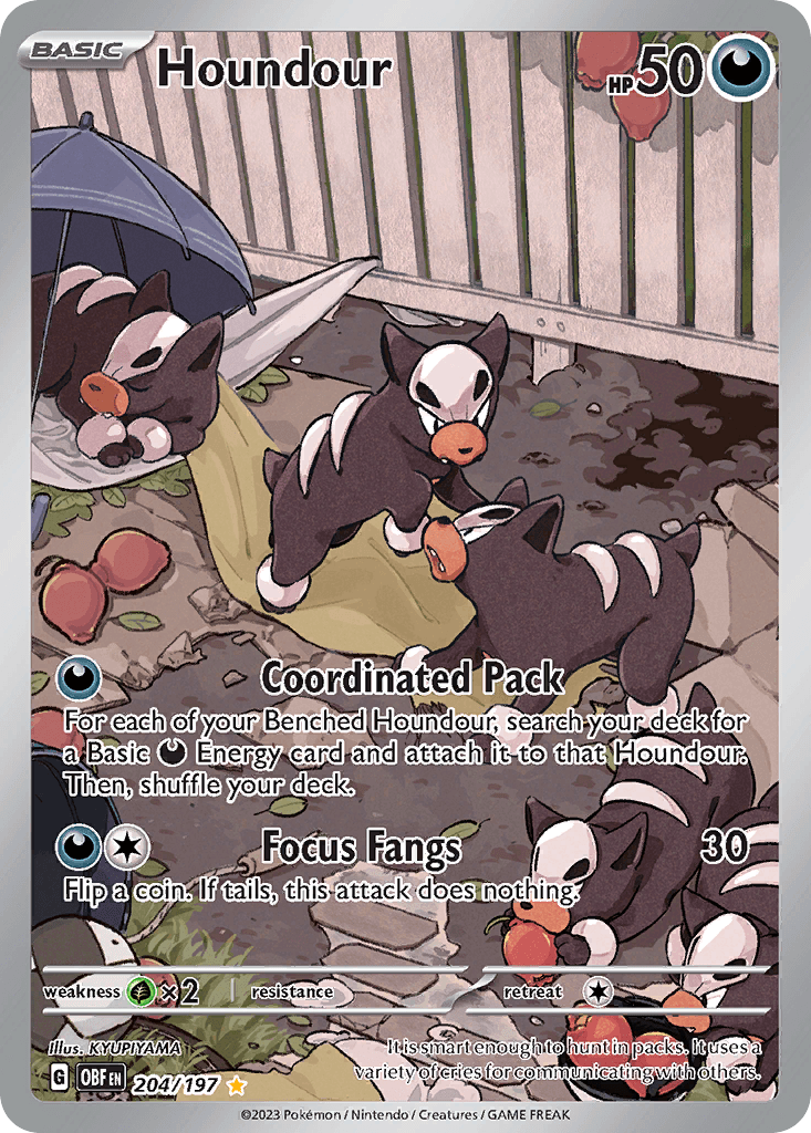 Houndour - 204/197 — SV03: Obsidian Flames Pokémon TCG card by KYUPIYAMA
