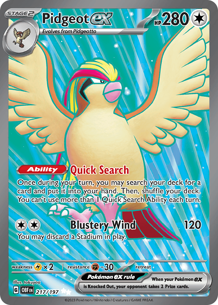 Pidgeot ex - 217/197 — SV03: Obsidian Flames Pokémon TCG card by takuyoa