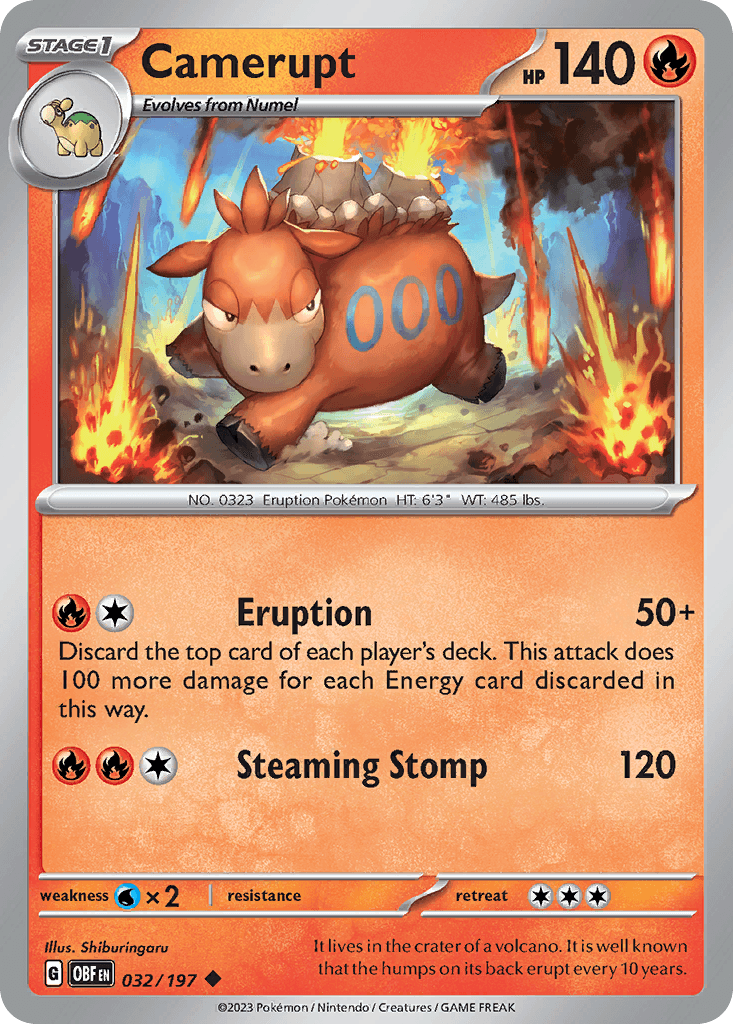 Camerupt — SV03: Obsidian Flames Pokémon TCG card by Shiburingaru
