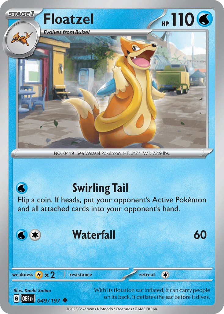 Floatzel — SV03: Obsidian Flames Pokémon TCG card by Kouki Saitou