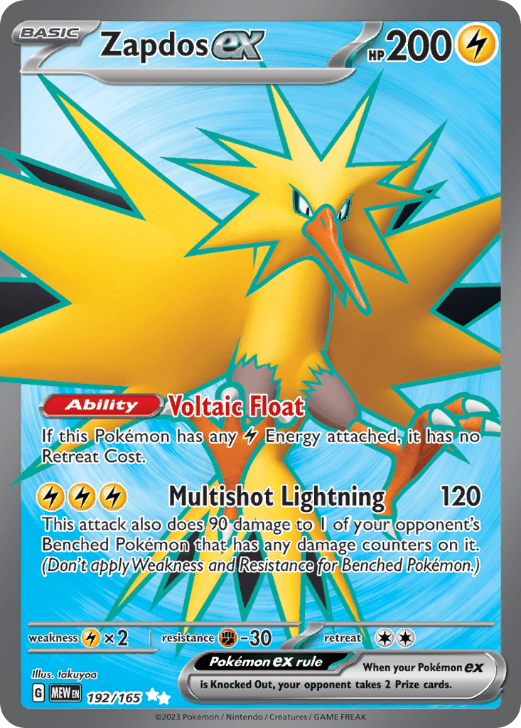 Zapdos ex - 192/165 — SV: Scarlet & Violet 151 Pokémon TCG card by takuyoa