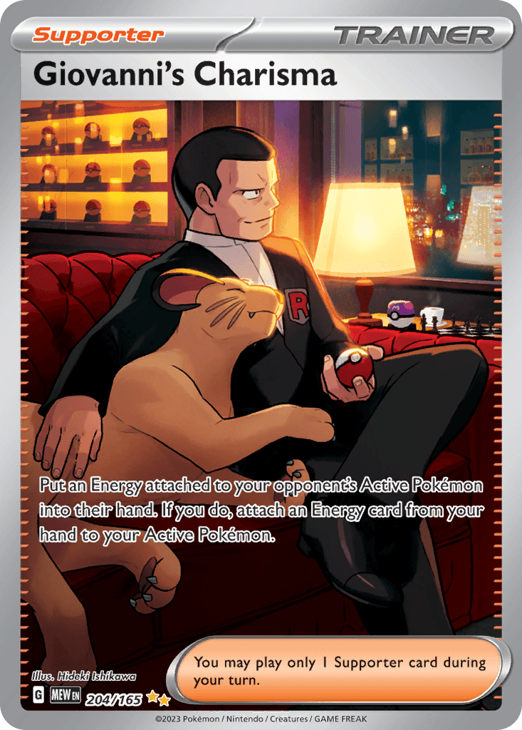 Giovanni's Charisma - 204/165 — SV: Scarlet & Violet 151 Pokémon TCG card by Hideki Ishikawa