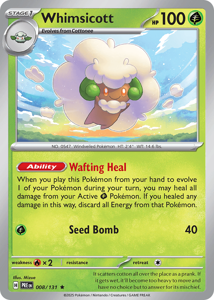Whimsicott (Master Ball Pattern) — SV: Prismatic Evolutions Pokémon TCG card by Ken Sugimori