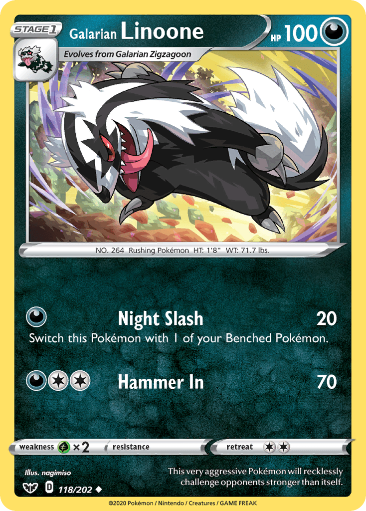 Galarian Linoone — SWSH01: Sword & Shield Base Set Pokémon TCG card by nagimiso