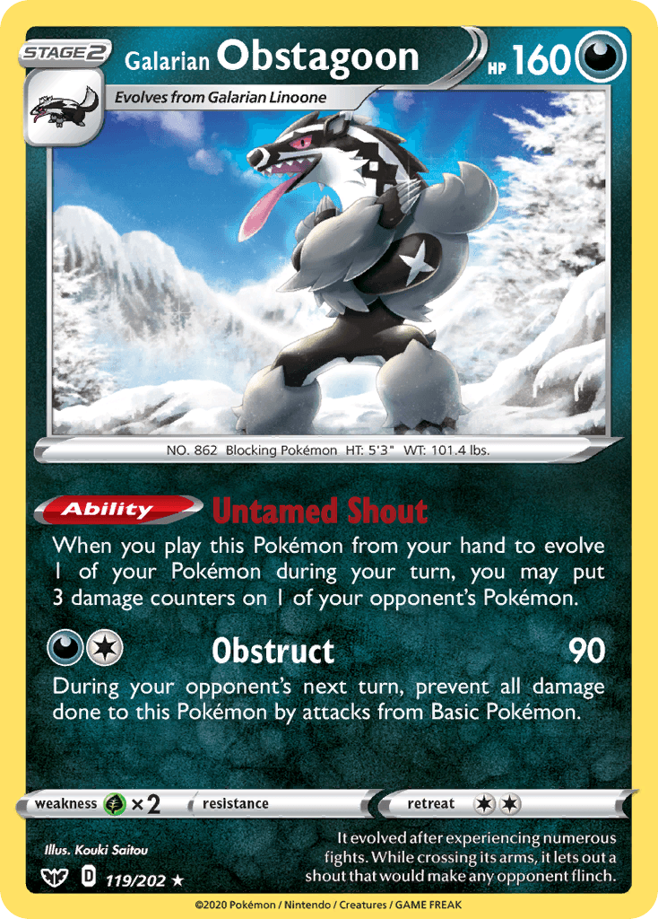 Galarian Obstagoon — SWSH01: Sword & Shield Base Set Pokémon TCG card by Kouki Saitou