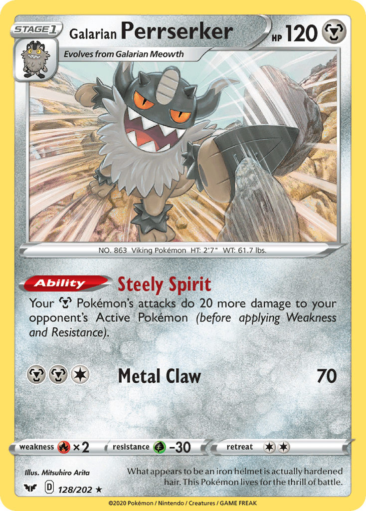 Galarian Perrserker — SWSH01: Sword & Shield Base Set Pokémon TCG card by Mitsuhiro Arita