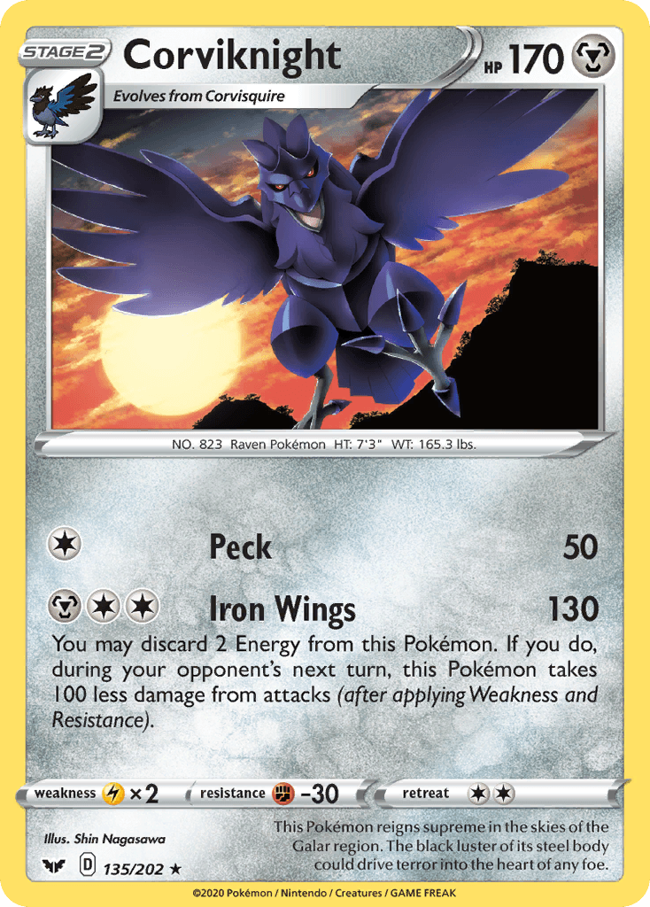 Corviknight — SWSH01: Sword & Shield Base Set Pokémon TCG card by Shin Nagasawa