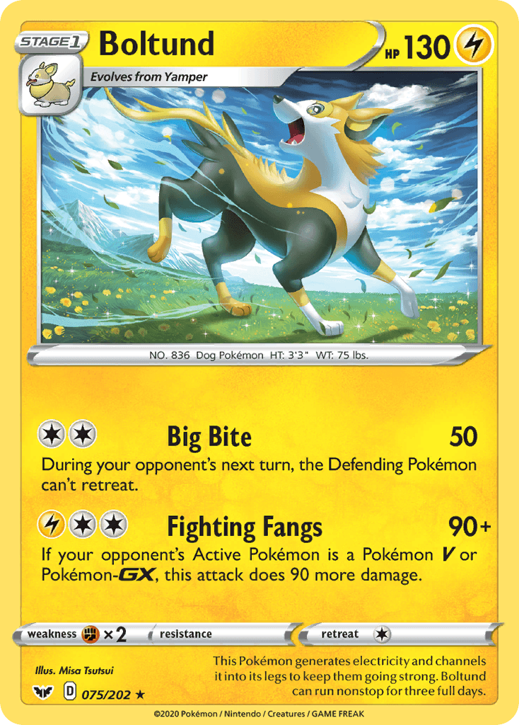 Boltund (075) — SWSH01: Sword & Shield Base Set Pokémon TCG card by Misa Tsutsui
