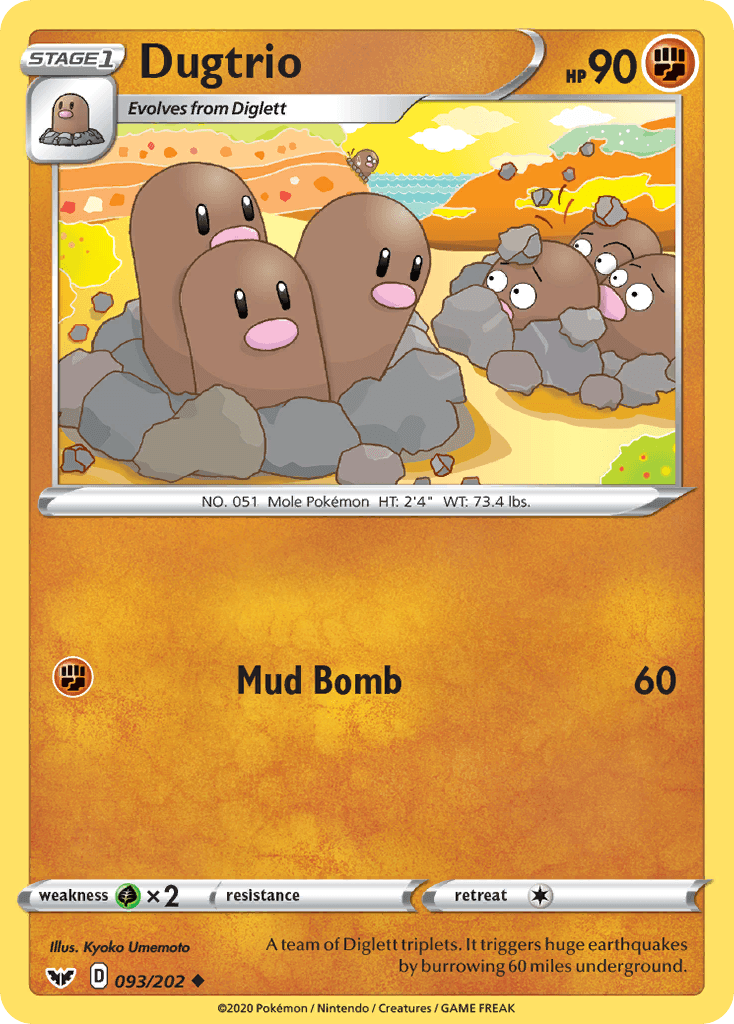 Dugtrio — SWSH01: Sword & Shield Base Set Pokémon TCG card by Kyoko Umemoto