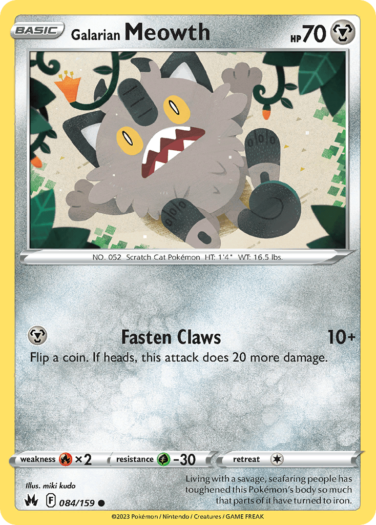 Galarian Meowth — Crown Zenith Pokémon TCG card by miki kudo