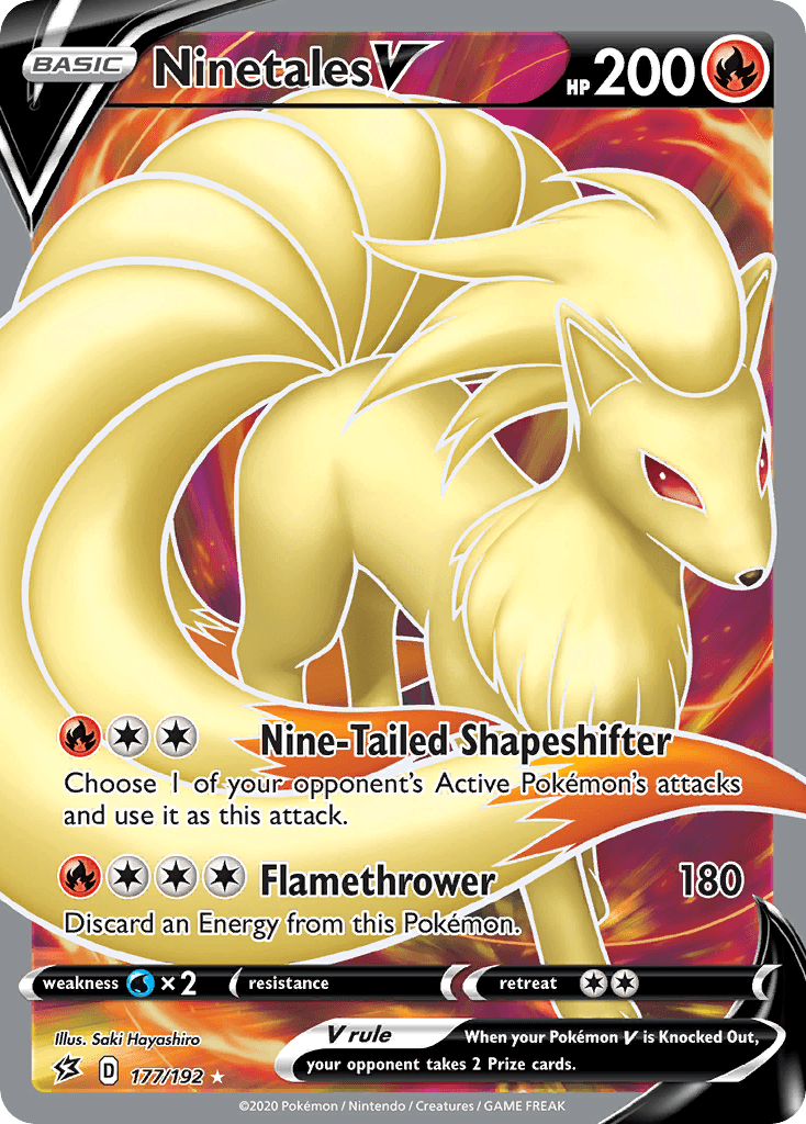 Ninetales V — SWSH02: Rebel Clash Pokémon TCG card by Saki Hayashiro