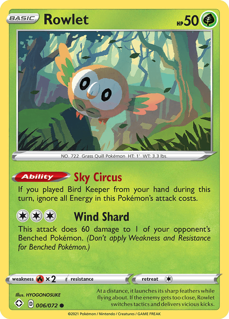 Rowlet — Shining Fates Pokémon TCG card by HYOGONOSUKE