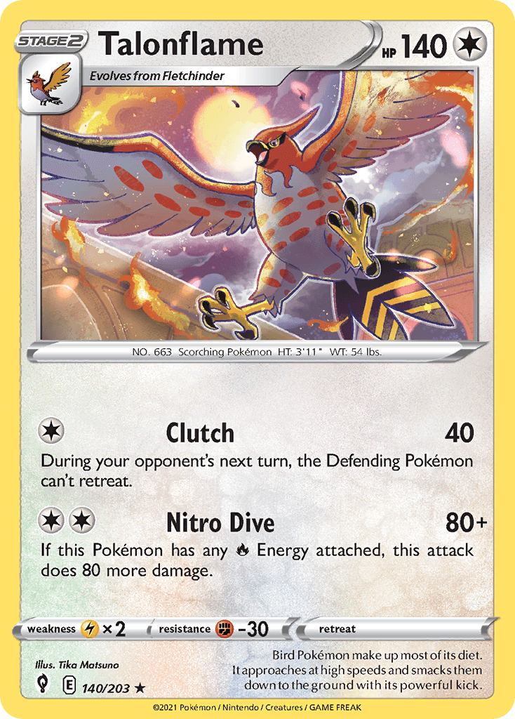 Talonflame — SWSH07: Evolving Skies Pokémon TCG card by Tika Matsuno