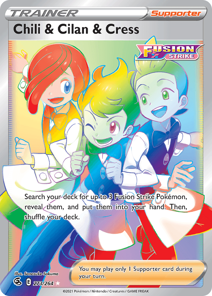 Chili & Cilan & Cress — SWSH08: Fusion Strike Pokémon TCG card by Sanosuke Sakuma