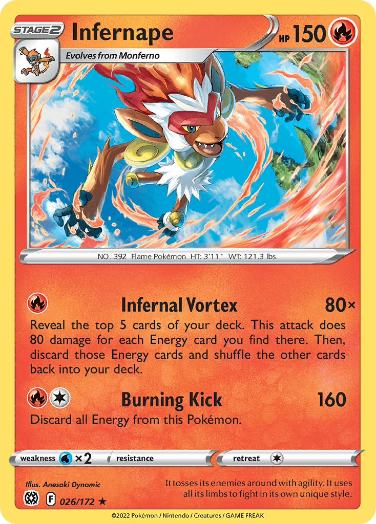 Infernape — SWSH09: Brilliant Stars Pokémon TCG card by Anesaki Dynamic