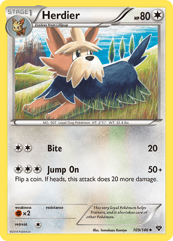 Herdier — XY Base Set Pokémon TCG card by Tomokazu Komiya