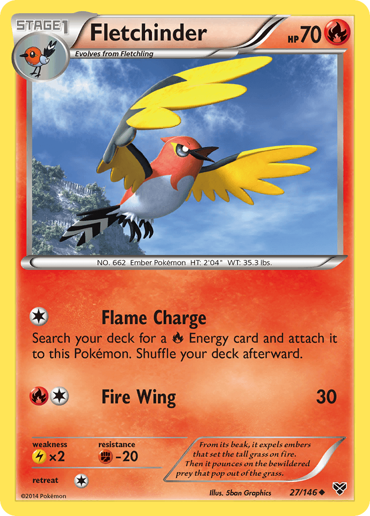 Fletchinder — XY Base Set Pokémon TCG card by 5ban Graphics