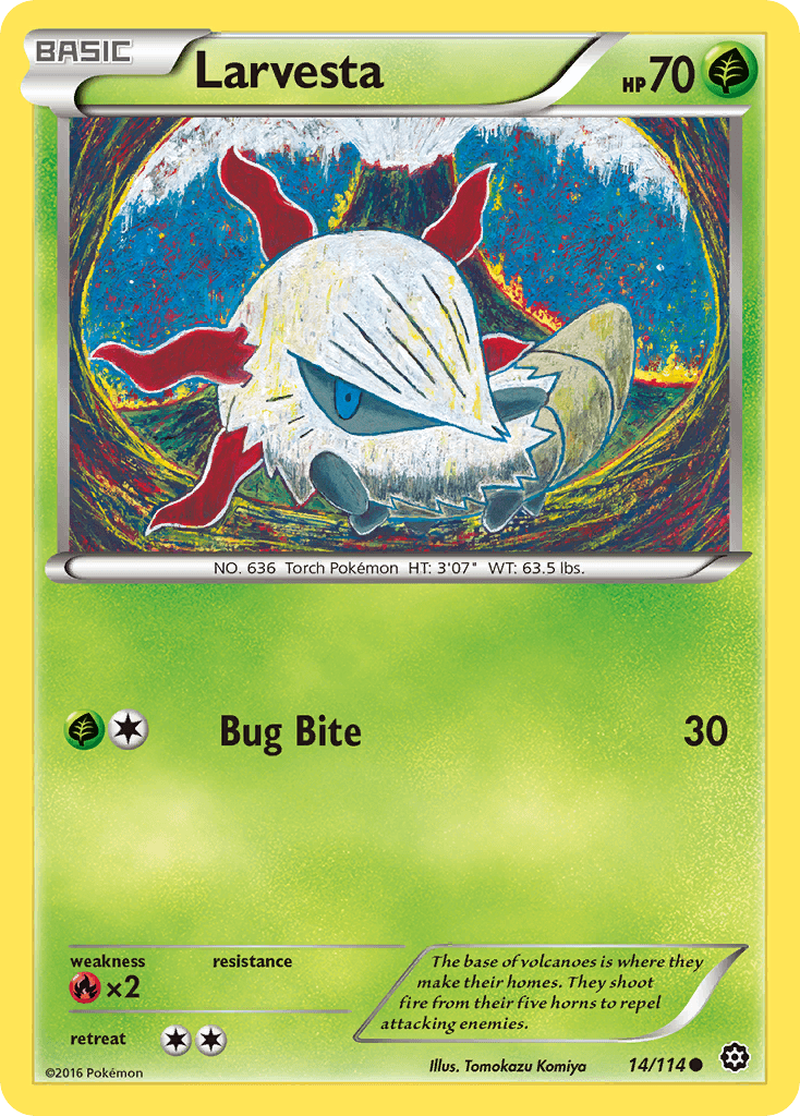 Larvesta — XY - Steam Siege Pokémon TCG card by Tomokazu Komiya