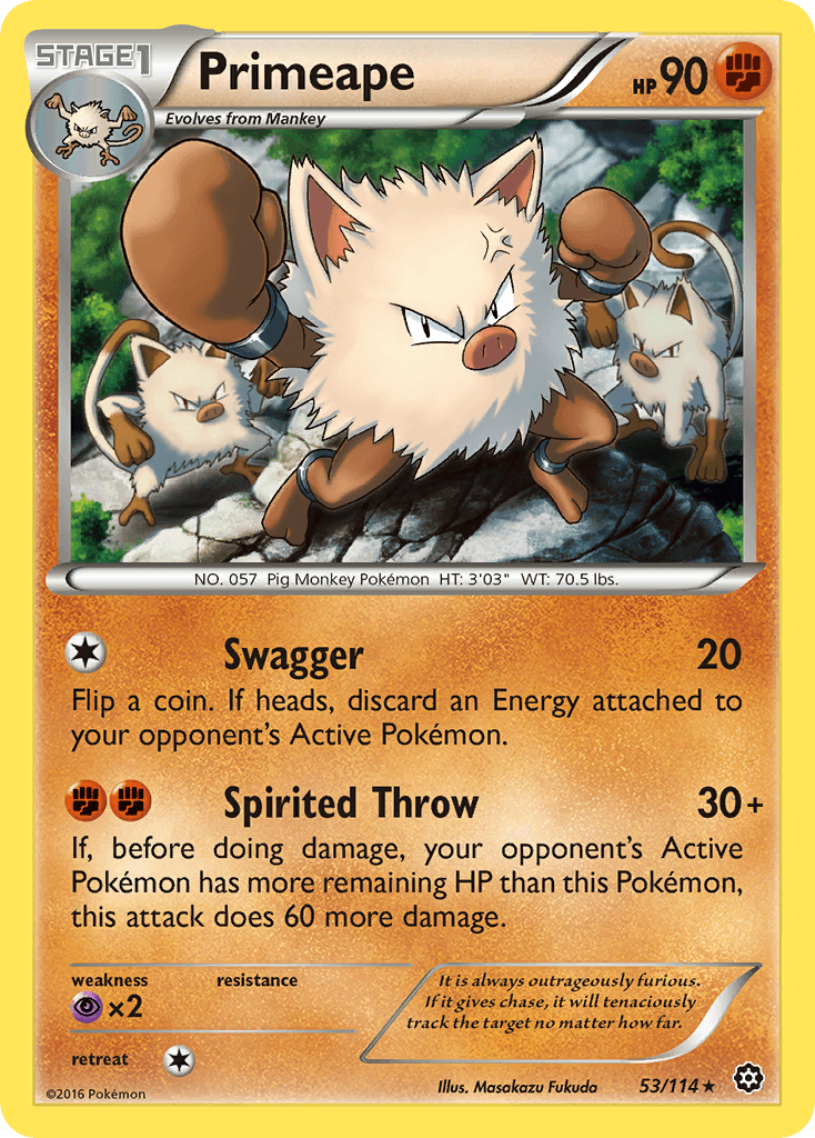 Primeape — XY - Steam Siege Pokémon TCG card by Masakazu Fukuda