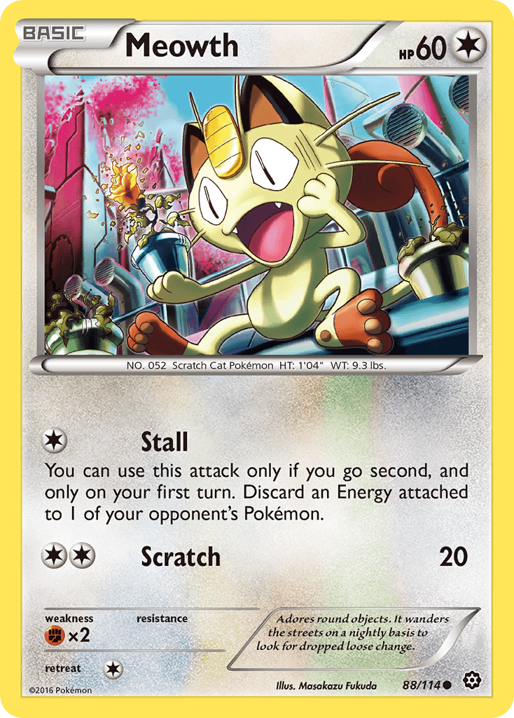 Meowth — XY - Steam Siege Pokémon TCG card by Masakazu Fukuda