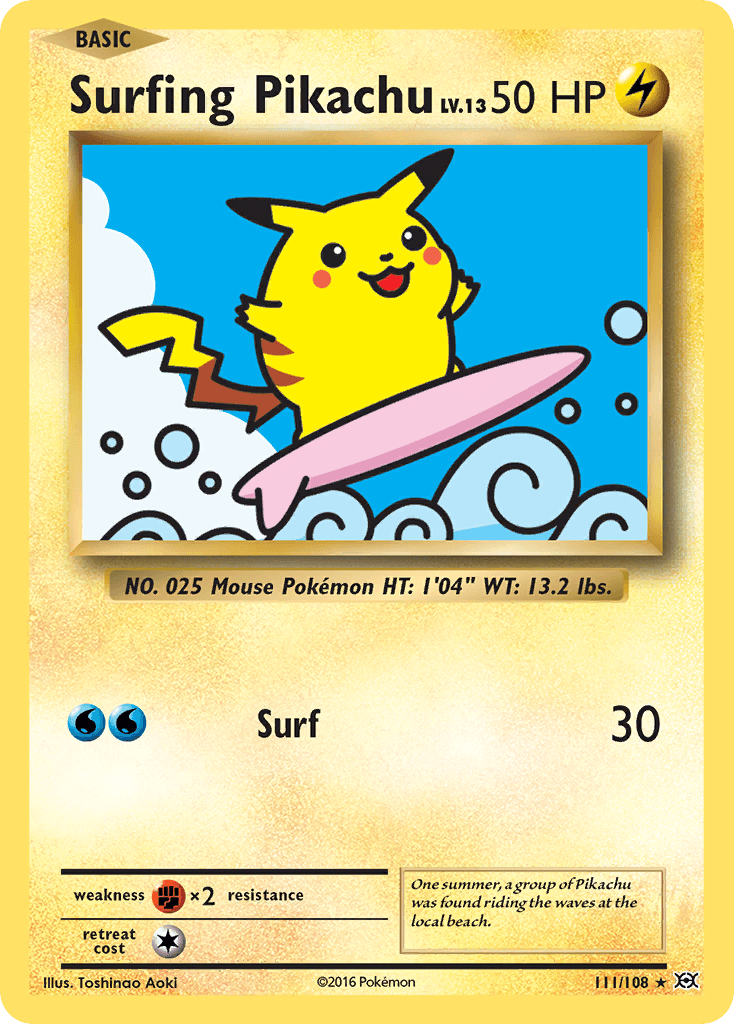 Surfing Pikachu — XY - Evolutions Pokémon TCG card by Toshinao Aoki