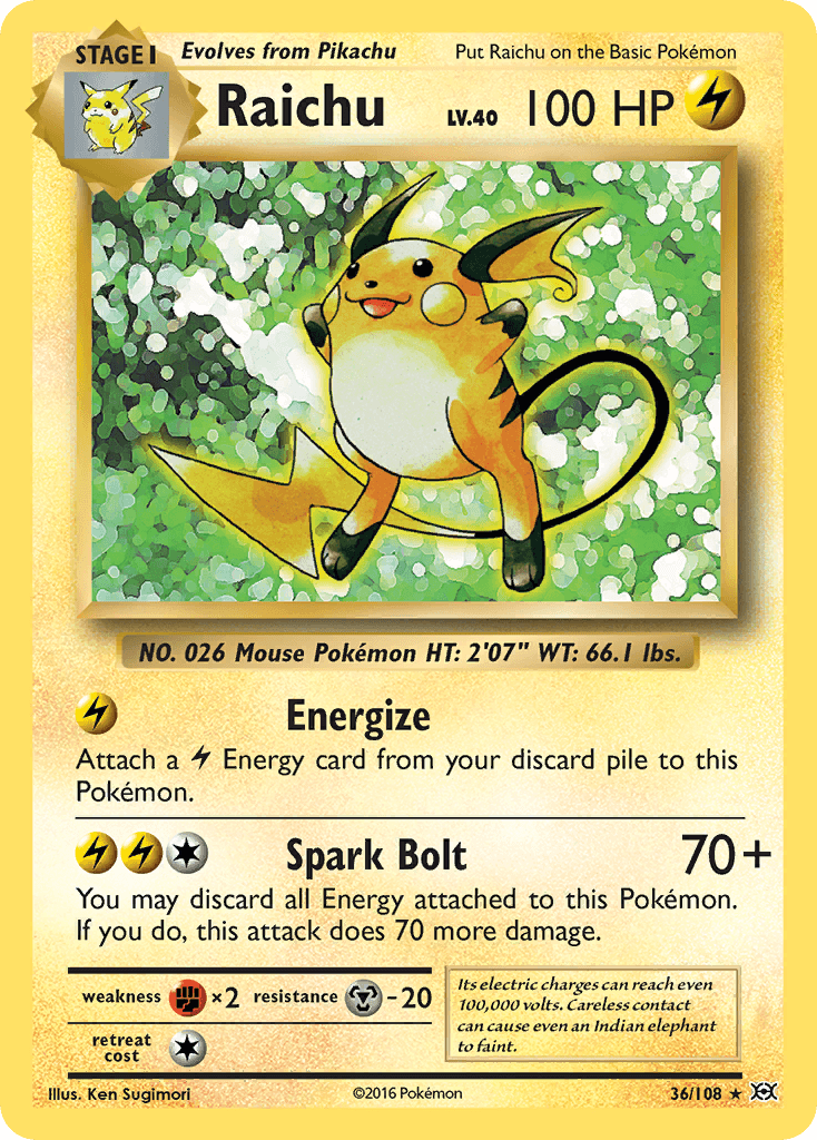Raichu — XY - Evolutions Pokémon TCG card by Ken Sugimori