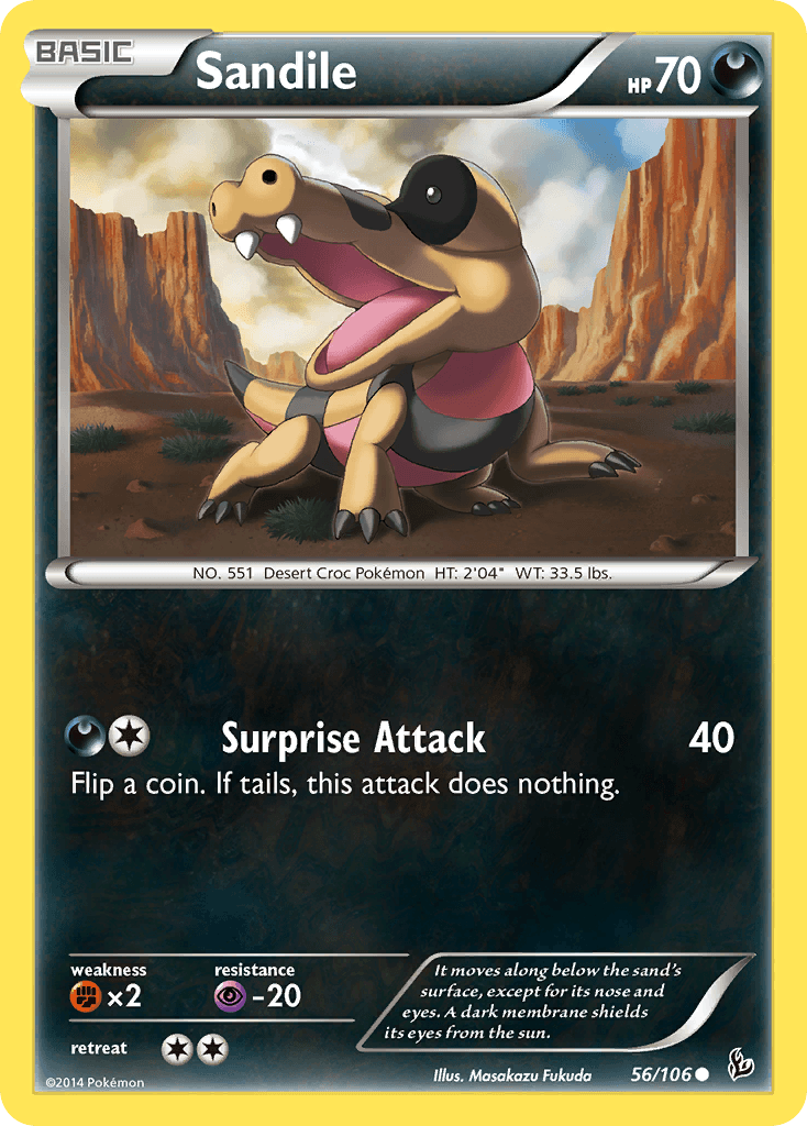 Sandile — XY - Flashfire Pokémon TCG card by Masakazu Fukuda