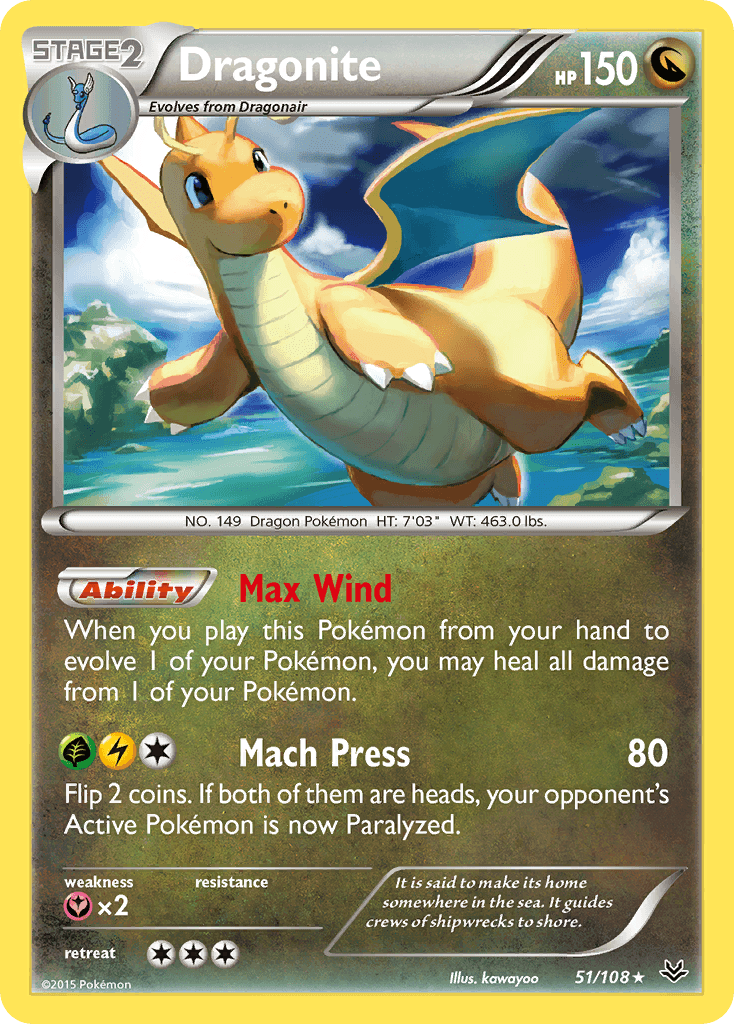 Dragonite (51) — XY - Roaring Skies Pokémon TCG card by kawayoo