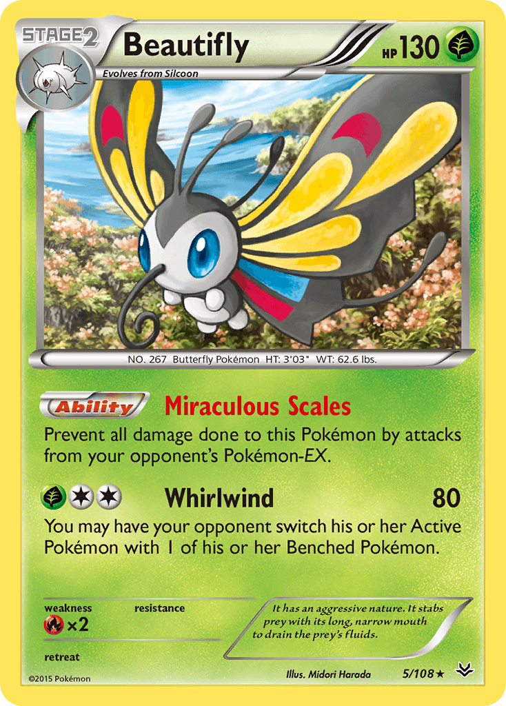 Beautifly — XY - Roaring Skies Pokémon TCG card by Midori Harada